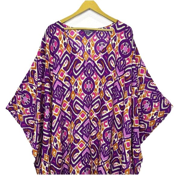 Roamans Oversized Kaftan Maxi Dress Size 1X Cover Up Multicolor Boho Beach - Picture 3 of 6